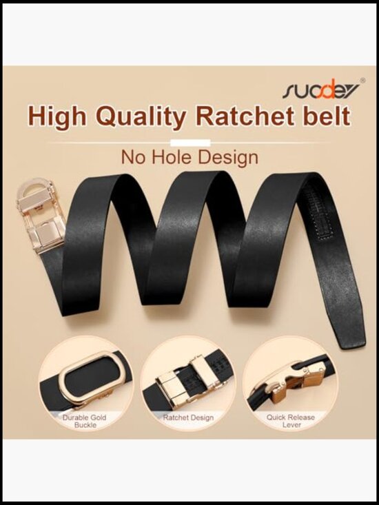 Women\'s Leather Ratchet Belt with Gold Automatic Sliding Buckle main image 4